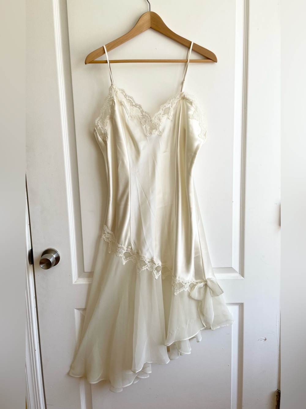 Vintage 1940s Style Satin Lace Slip Dress Size XL Bow Old Hollywood Wedding